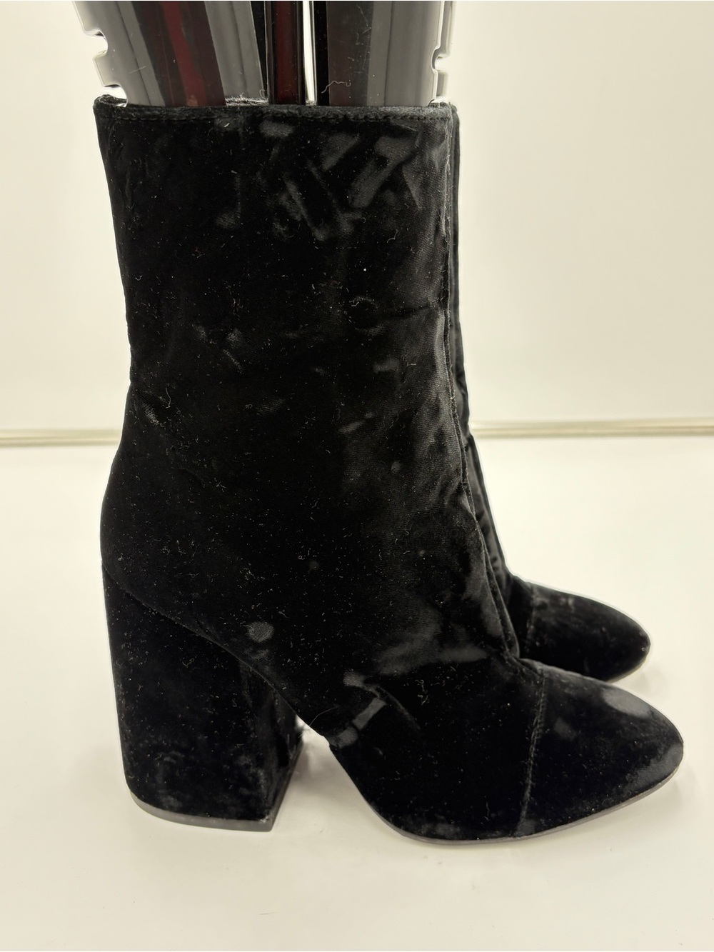 ASH Flora Black Velvet Cap Toe Mid Calf Heeled Boots Zip Women’s Sz EU 37 US 6.5
